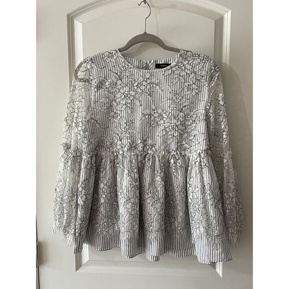 Lumie Tops - Lumie Black & White Lace Top Size S Bell Sleeves Striped Underlay Babydoll